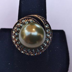 Heidi Daus Olive Green Pearl and Crystal Ring